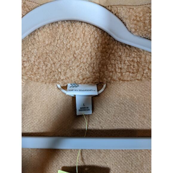 All in Motion Sherpa Jacket L Zip Front Beige Camel Sweatshirt Relax Fit Layer - Picture 4 of 10